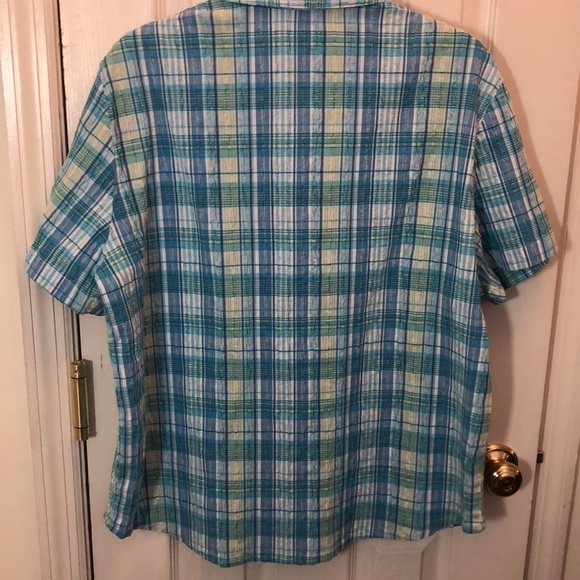 ALFRED DUNNER SZ 16 Blue Plaid Seersucker Button Down Short Sleeve  Cotton Blend - Picture 5 of 9